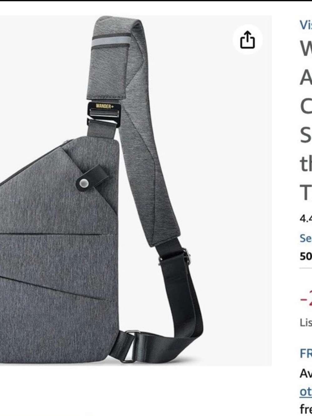 Wander Plus anti-theft Gray Compact Crossbody Sling Bag - Picture 2 of 3